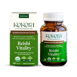kokora kokora Reishi Vitality - Organic Adaptogenic Mushroom Supplement - Includes Potent Extracts of Reishi and Ashwagandha - 60 Capsules - 30 Servings