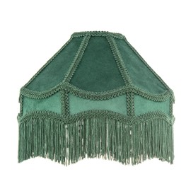 Handmade Victorian Empire Pendant Lamp Shade in Soft Forest Green Velvet with Embroidered Trims and Tassels | 30cm x 19cm | for Pendant Floor or Table Lamp by Happy Homewares