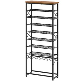 YATINEY 9-Tier Tall Shoe Rack for Entryway, Freestanding Boot Rack Organizer, Sturdy Shoes Shelf Holds 24-32 Pairs of Shoes and 3 Pairs of Boots, Space Saving, Black and Rustic Brown SS19BR