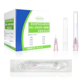 Paquete de 100 agujas de calibre 34 de 5/32 pulgadas, aguja de bloqueo Luer estéril para laboratorio científico y dispensación industrial con tapa, paquete individual desechable