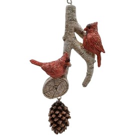 OnHoliday Frosted Cardinal Pair on Birch Look Note Sheet Music with Pinecone Hanging Christmas Tree Ornament