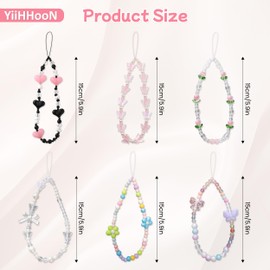 6 Pcs Beaded Phone Wrist Strap, 6 Style Beaded Phone Charm, Cute Beaded Phone Lanyard Universal Butterfly Phone Chain Wrist Lanyard Phone Bracelet Strap Cell Phone Charms Strap for Women