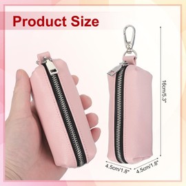 sourcing map Leather Coin Purse, Leather Car Key Holder Bag Hand-held Change Purse Keychain Pouch Small Coin Pouch with Key Ring for Women and Men, Pink