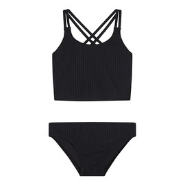 Kanu Surf Girls' Waverly UPF 50 Beach Sport Criss-Cross Tankini, Drop Needle Solid Black