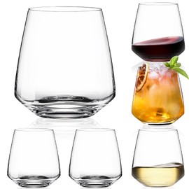 Stemless Wine Glasses Set of 6-15oz【Hand-Blown】 Durable Red White Wine Glasses,Unique Crystal Gifts for Him/Her for Wedding, Birthday，Engagement,Christmas