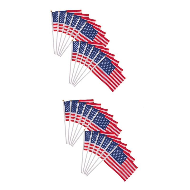 Sosoport 2sets American Flags Hand Waving Mini Usa Flag 14x21cm