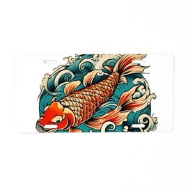 CafePress Great Waves Japanese Tattoo Koi Fish Aluminum License Plate, Front License Plate, Vanity Tag
