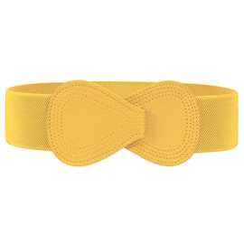 WERFORU Women Stretchy Cinch Belts 8-Shaped Interlock Buckle Faux Leather Elastic Wide Waist Belt for Dresses Yellow