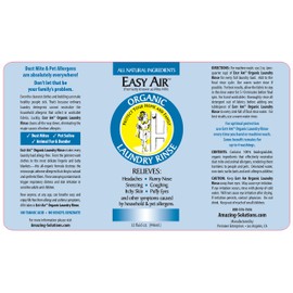 Easy Air Organic Allergy Relief Laundry Rinse 32-oz REFILL, Hypoallergenic & Fragrance Free, Eliminate Odors, Asthma & Allergy Safe for Babies & Pets (32 oz)