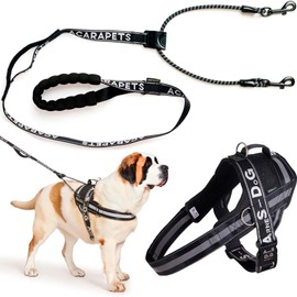 ACARAPETS Dog Harness and Leash - Padded Breathable 3 Ring Harness with Elastic Reflective Adjustable Bifida Leash for Walking and Running (Black, XL with Leash)