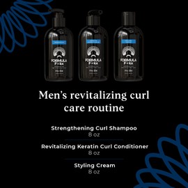 Formula F=kx Men's Curl Care (Type 3a-4c or coarse) Essentials Set (8oz ea), Strengthening Shampoo, Revitalizing Keratin Conditioner, and Curl Styling Cream, Sulfate & Silicone-Free, Scent: Ocean