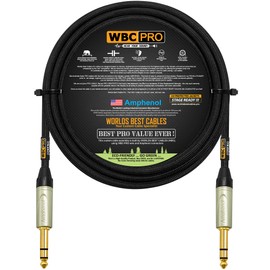 15 Foot - WBC-PRO-Quad Ultra-Silent Ultra-Flexible Balanced Star-Quad Cable with Amphenol QS3P-AU ¼ Inch (6.35mm) Gold Straight TRS Stereo Phone Plugs & Black Tweed Jacket