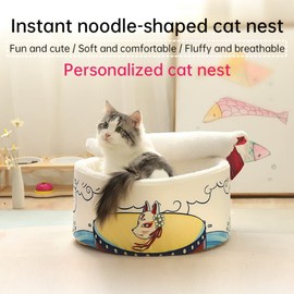 SSDHUA Cat Nest Instant Noodle Shape Cat House Fun Cave Type Closed Cat House Warm and Comfortable Cat and Dog Nest Removable Multi-Shape Cat and Dog Nest (M,White)