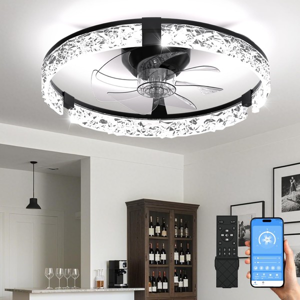 AIKVSXER Ceiling Fans with Lights, 20 Inch Low Profile Fandelier
