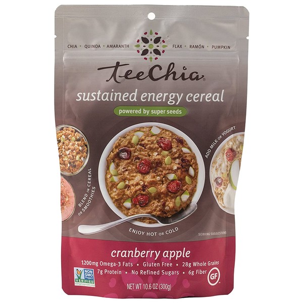 TeeChia Organic Superfood Cereal – Cranberry Apple – Nutrient Dense Instant Breakfast That's High in Fiber & Protein – No Sugar Added, Gluten Free, Non-GMO, 10.6 Ounce (Pack of 2)