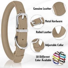 OOPSDOGGY Rolled Leather Dog Collar Soft Roll Collars for Small Medium Large Dogs Puppy (Beige, XL, 17"-21")