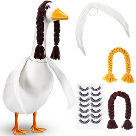Aliceset 6 pcs Porch Goose Wings with Wigs Eyelash Cute Goosey Braid Wigs PoseAble Wings Reusable 3D Salon Eyelashes with Color for 23/17'' Outdoor Patio Yard Lawn Art Decoration