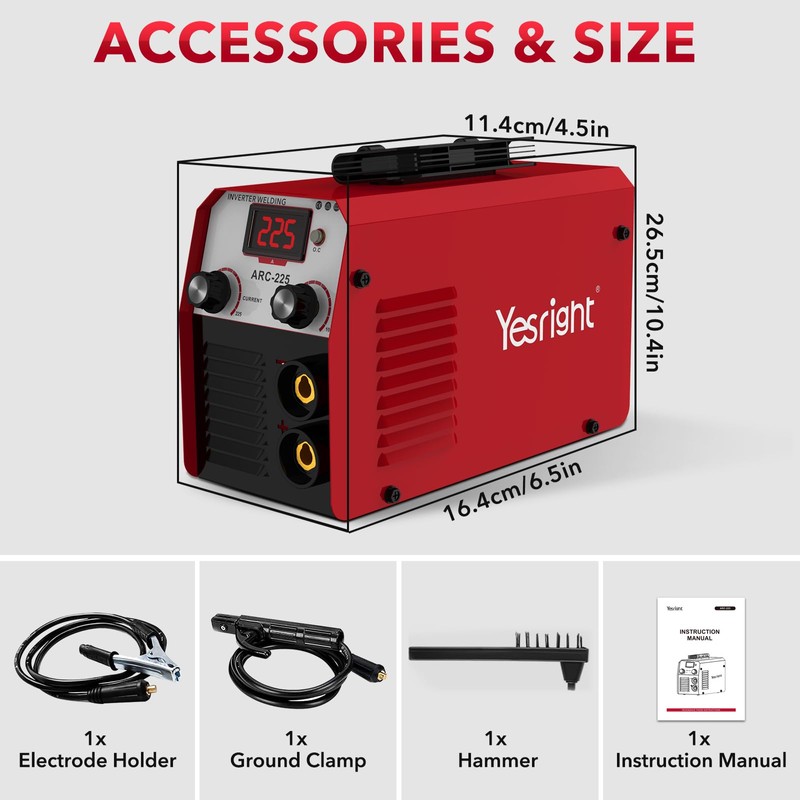 YesRight 225A Welding Machine 110V/220V Portable Stick Welder with Synergic