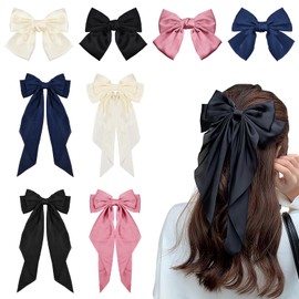 Wisebom Pack of 8 Hair Clips with Large Bow, Large Hair Bows with Long Band, Large Bow Hair Bow for Party, Women, Girls, Lolita