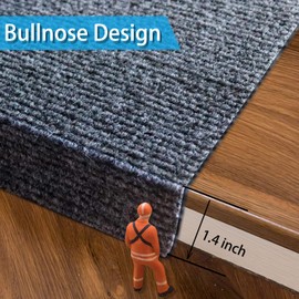 Maymat Bullnose Self-Adhesive 9"X36" Stair Treads Carpet Non-Slip and Perfect for Indoor Wooden Steps, Washable and Removable Stair Rugs for Elders and Dogs, Set of 15, Dark Grey