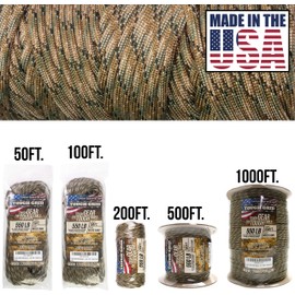 TOUGH-GRID 550lb Mixed Camo Paracord/Parachute Cord - 100% Nylon Mil-Spec Type III Paracord Used by The US Military, Great for Bracelets and Lanyards, 200Ft. - Mixed Camo