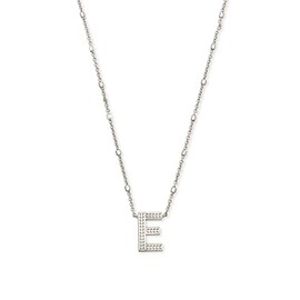 Kendra Scott Letter E Pendant Necklace for Women, Fashion Jewelry, Rhodium-Plated Brass, Rhodium Metal, Letter E