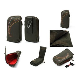 DFV mobile - Multi-Functional Vertical Stripes Nylon Pouch Bag case Zipper Closing Carabiner for Wiko Kite 4G - Color Green