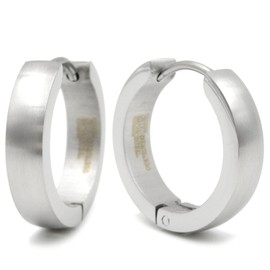 Stainless Steel Curved Face Round Hoop Earrings Brush Silver Color 18mm