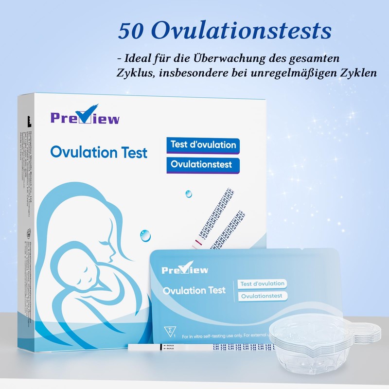 Preview Ovulation Test, 50 Test Strips with Urine Cup, Fertility