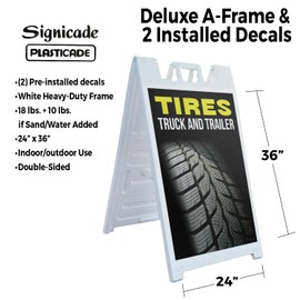 Tire Sale 24" x 36" Double Sided A-Frame Sidewalk Sign Includes 2 Installed Decals Foldable Portable White Signicade Sandwich Board Auto Promotions Affordable Pricing Reliable Service Made in USA