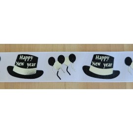 Unbranded 1 Inch (1 YD) Happy New Year Grosgrain Ribbon New Years Hat Champagne Balloons