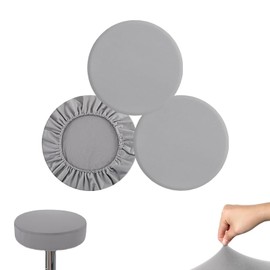 Sgphrzlt Round Bar Stool Seat Covers Set of 3, Waterproof Circle Chair Slipcovers Washable, Removable Elastic Cushion Protector for Dining Chair Kitchen Counter Hotel Use, Grey