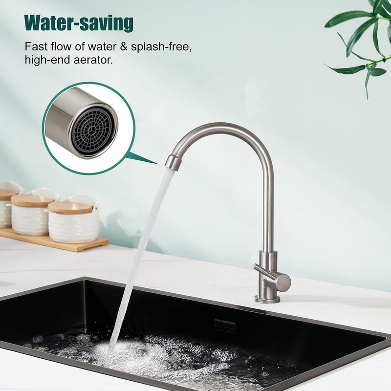 Heyalan Single Handle Cold Water Bar Sink Faucet,360° Swivel,Brushed Nickel