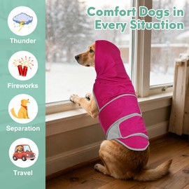 Dog Anxiety Shirt with Hood, Thunder Vest Noise-Reducing, Skin-Friendly Relief Calming Jacket for Storm, Separation, Festive Fireworks, Vet Visits, L, Bright Red