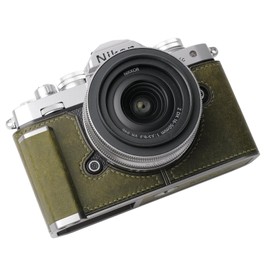 Iborrys - Camera Specialized Genuine Leather Half Case for Nikon Z fc - Top layer cowhide Body + Metal Base Plate + Hand shank 3-in-1 Design (Retro Green)