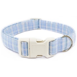 Blue Plaid Dog Collar for Medium Dogs, Cute Adjustable Boy Girl Female Pet Collars Summer Puppy Collar with Quick Release Buckle for Small Large Dogs, Blue Plaid-M