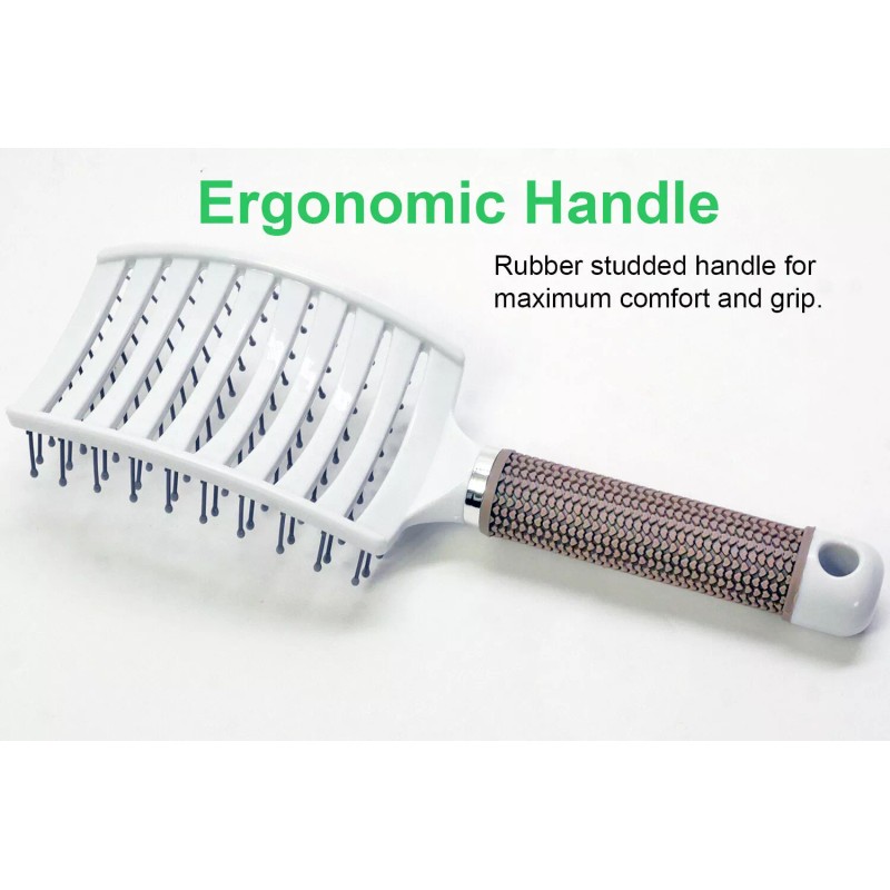 UltimateBrush White Hair Brush Anti Static Curved Vented Styling Detangling