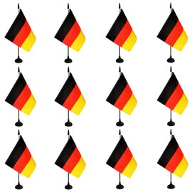 Rotenl Germany Desk Flag, 12 Pack Germanic Table Office Flag with Black Solid Pole and Stand Base, International Country Flag, Festival Celebration, Classroom Meeting Desktop Decor (Germany)