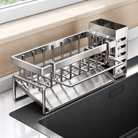 Stainless Steel Sink Organizer for Kitchen & Bathroom – Multifunctional Countertop Caddy with Sponge, Soap & Towel Storage