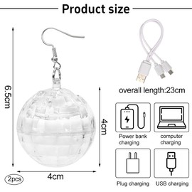 LED Disco Ball Earrings, Disco Ball Costume Accessories, LED Earrings, Light Projection Earrings, Disco Ball Jewellery, LED Party Accessories for Carnival, Theme Party, 70 80 90s Outfit Women,