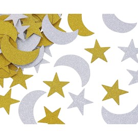 ONLYKXY Big Moon Star Table Confetti Decor Glitter Table Confetti Moon Star Decoration for Birthday Wedding Theme Thanks Giving Party Valentine's Mother's Day Scatter Bless Confetti (Gold,Silver)