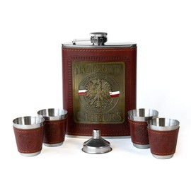 Polart - Stainless Steel Gift Boxed set of Na Zdrowie - Cheers Republic of Poland (Rzeczpospolita Polska) Polish Flask and Four Shot Glasses with the Funnel, Flask Sets for Men