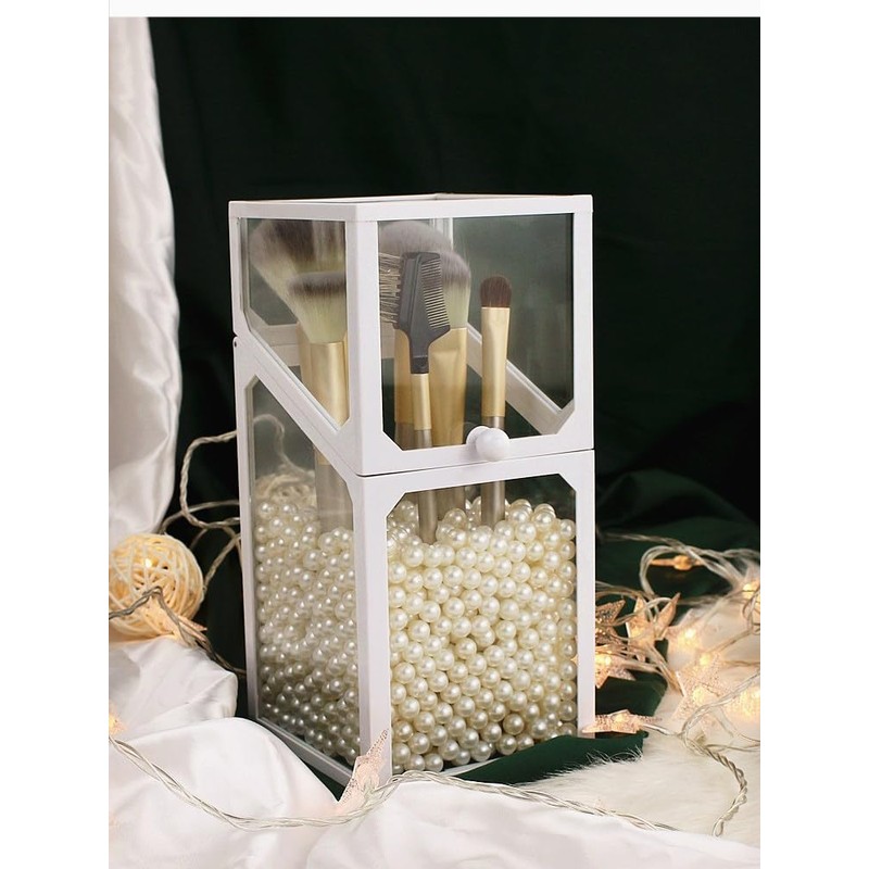 London Boutique Luxury Glass Makeup Brush Holder with Pearl Beads,