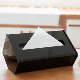 Acrylic Tissue Box Holder Rectangle - Glossy Black Tissue Box Cover Rectangle with 27°Ergo Tilt, Decorative Tissue Holder for Bathroom Décor, Living Room, Desk Accessories(Black)