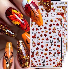4 Sheets Fall Nail Stickers for Nail Art 3D Self Adhesive Nail Art Stickers with Maple Leaf Fall Leaves Design Thanksgiving Nail Decals Fruit Nail Supplies for Women DIY Nails Decorations