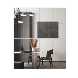 Delma Home Gym Mirror Tiles, 14'' x 12'' Glass Frameless Mirror (16 PCS), Large Wall Mirror for Home Gym,Bedroom,Door,Bathroom (Glass - 14'' x 12'' - 16PCS)