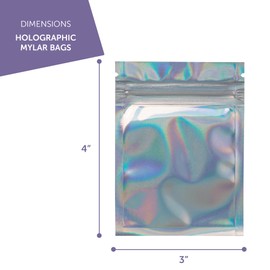 Prestee 100 Pieces Mylar Bag - 3X4", Mylar Bags, Food Storage, Coffee Storage, Candy Bags, Resealable Bags For Small Business and Packaging| Holographic Bags, Pouch Bags, Package Bags, Smell Proof Bag