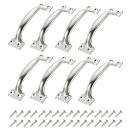 sourcing map 8pcs 5 Inches Gate Handle Metal Vintage Door Drawer Pulls Vintage Furniture Handles with Screw for Kitchen Cupboard Closet Door Silver