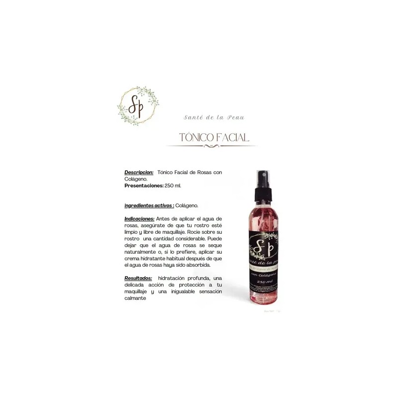 Tónico Facial Agua De Rosas Y Colágeno - Santé De
