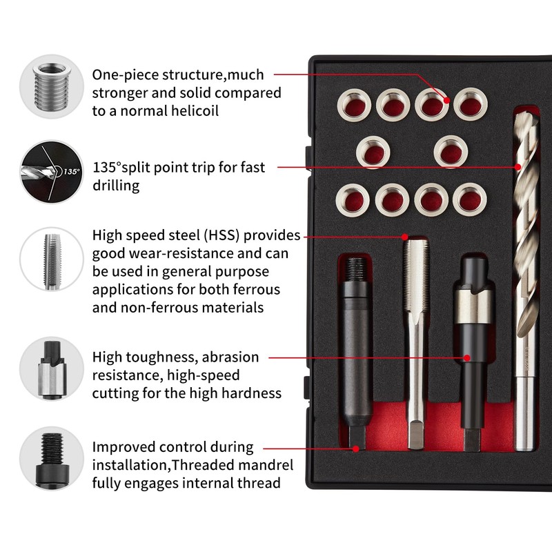 SENNMONN M10X1.0X12.7MM Thread Repair Kit with Insert HSS Drill, Tap,